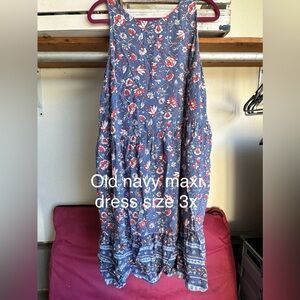 Old Navy Blue and Red Floral Maxi Dress